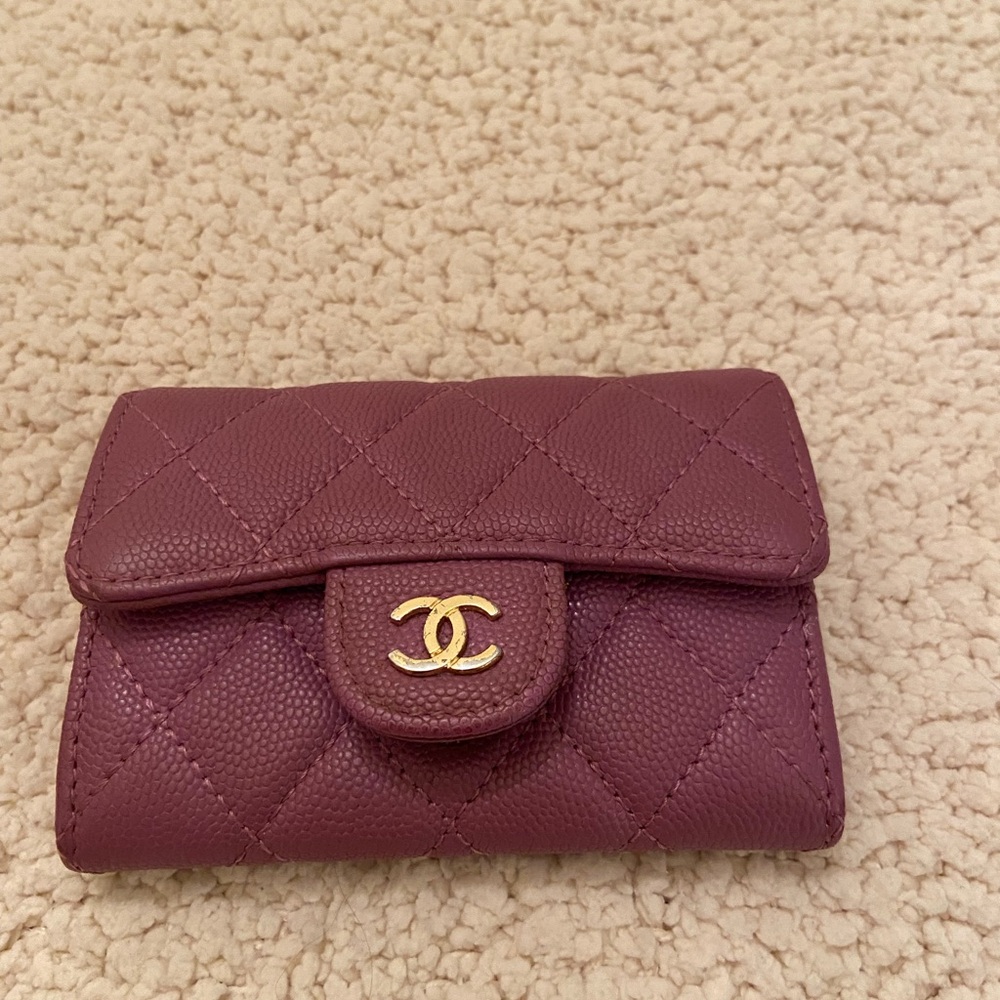 Chanel Lilac Quilted Card Holder with Iconic Logo